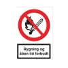 Skilt, rygning og åben ild forbudt