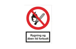 Skilt, rygning og åben ild forbudt